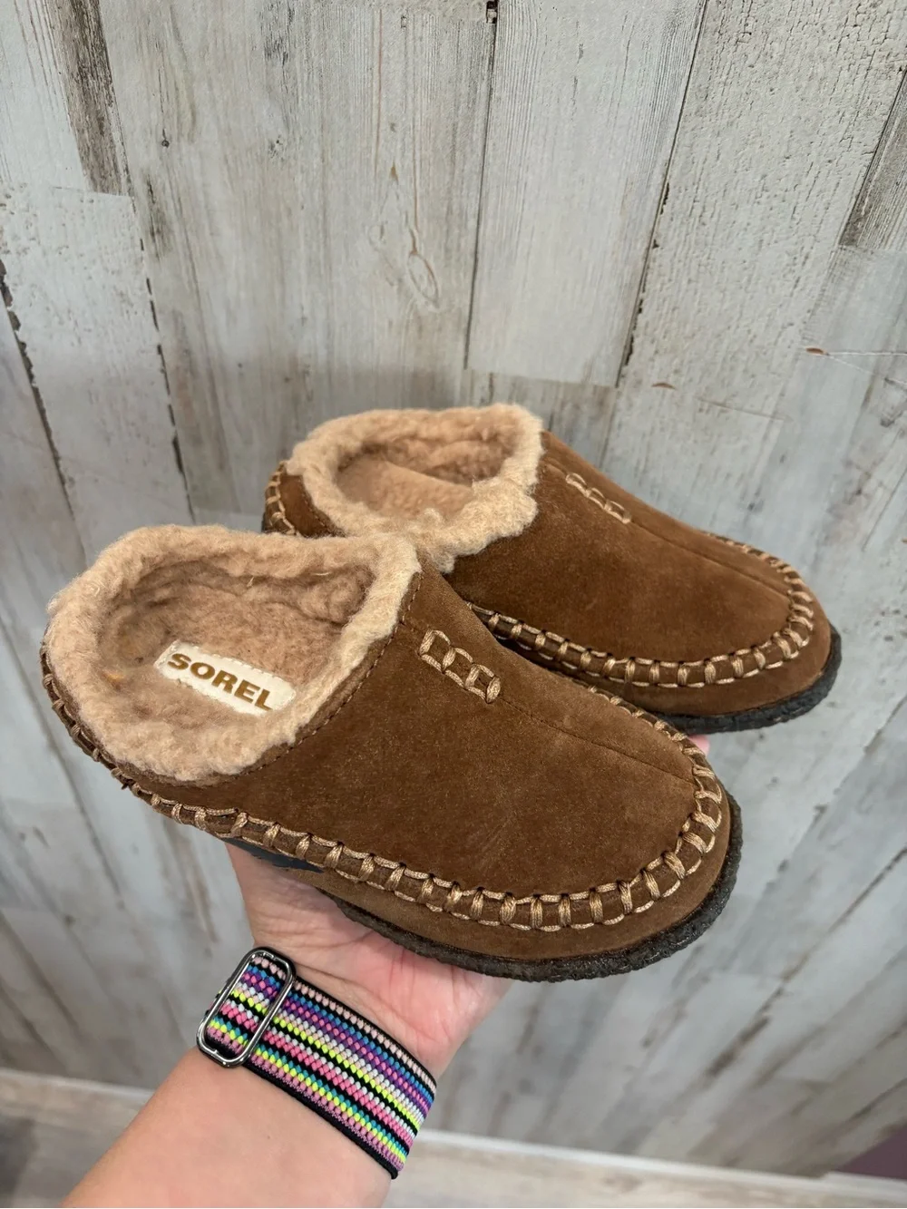 Sorel FALCON RIDGE Slipper Kid Size US 11 Fuzzy Fleece Lining Winter Cozy